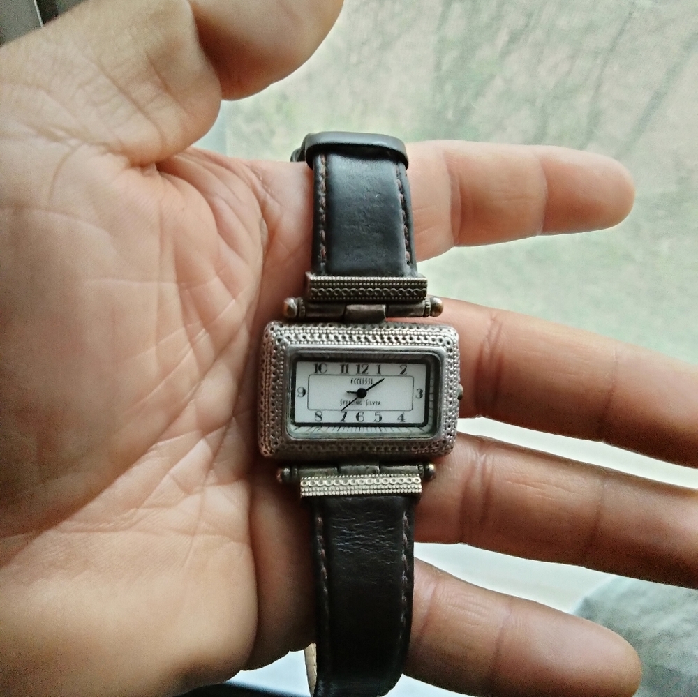 Ecclissi Sterling Silver Women's Quartz Watch Leather Band 38mm Case